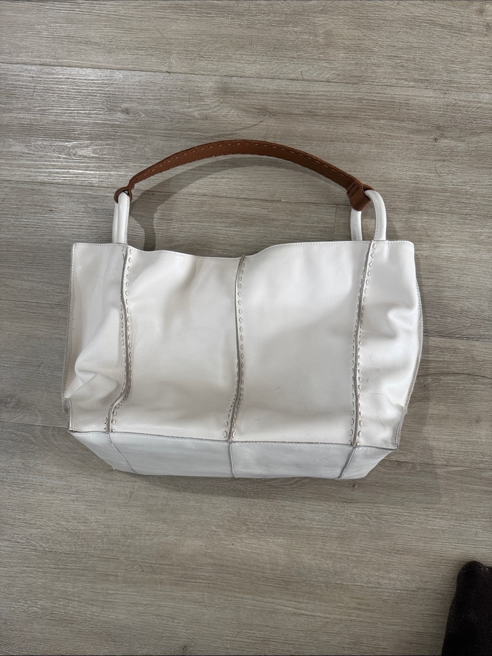 The Sak White Leather Tote with Brown Handle
